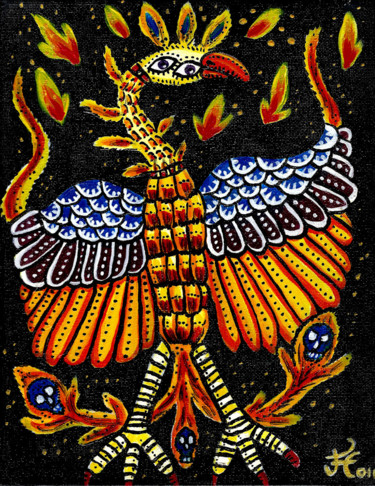Peinture intitulée "Bestiaire : Phoenix…" par Florence H (Florence Hulot Escobar), Œuvre d'art originale, Acrylique