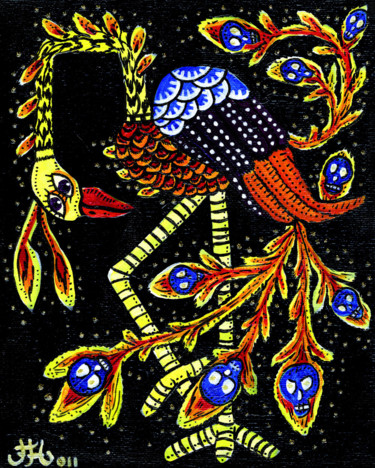 Ζωγραφική με τίτλο "Bestiaire : Phoenix…" από Florence H, Αυθεντικά έργα τέχνης, Ακρυλικό