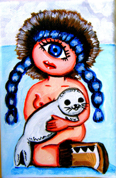 Pintura intitulada "Mini Miss Cyclope e…" por Florence H, Obras de arte originais, Acrílico