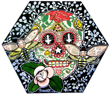 Pintura intitulada "Tête de mort mexica…" por Florence H, Obras de arte originais, Acrílico