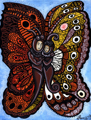 Peinture intitulée "Papillons : Couple…" par Florence H, Œuvre d'art originale, Acrylique
