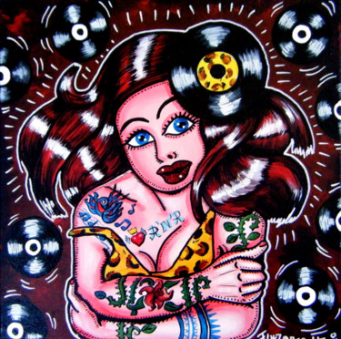 Schilderij getiteld "Miss R'N'R tatouée" door Florence H, Origineel Kunstwerk, Acryl
