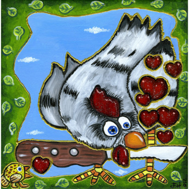 Art Naïf: La poule et son couteau Peinture intitulée "Art Naïf: La poule…" par Florence H Art Brut, Art Naïf, Pin-Up, Œuvre d'art originale, Acrylique