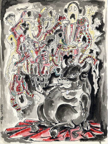 Zeichnungen mit dem Titel "BD : Délire taurin" von Florence H, Original-Kunstwerk, Tinte