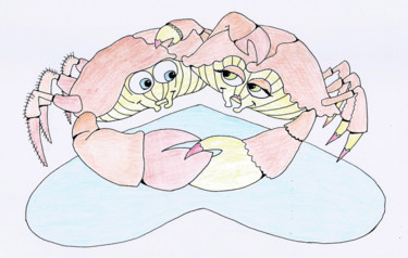 Drawing titled "Crabes amoureux" by Florence H, Original Artwork, Pencil