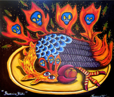 Картина под названием "Bestiaire : Phoenix…" - Florence H, Подлинное произведение искусства, Акрил