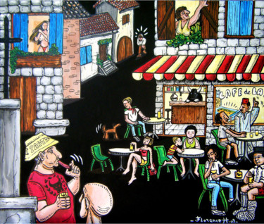 Картина под названием "Place du village" - Florence H, Подлинное произведение искусства, Акрил