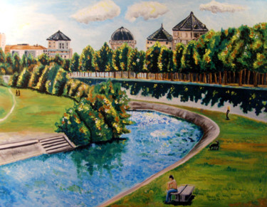Pittura intitolato "Paysage de rivière…" da Florence H, Opera d'arte originale, Acrilico