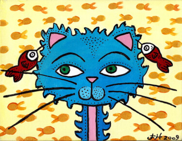 Painting titled "Art Naïf : Chat ble…" by Florence H, Original Artwork, Acrylic