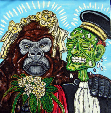 Schilderij getiteld "Le Gorille et le Ma…" door Florence H, Origineel Kunstwerk, Acryl