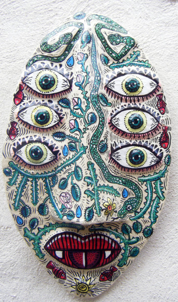 Collages intitulée "Masque Papier Mâché…" par Florence H, Œuvre d'art originale, Papier mâché