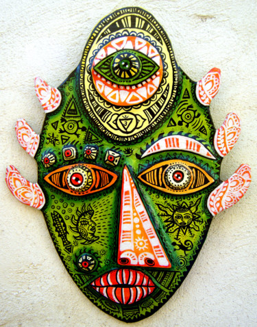 Collages intitulée "Masque Papier Mâché…" par Florence H, Œuvre d'art originale, Papier mâché
