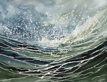 Painting titled "Tempête sur la côte…" by Florence Hernandez, Original Artwork, Watercolor