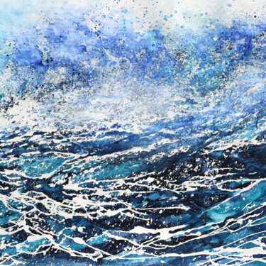 Картина под названием "Tempête en mer d'Ir…" - Florence Hernandez, Подлинное произведение искусства, Акварель