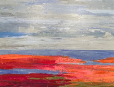 Painting titled "La Plage Rouge" by Florence Maraine Bertrand, Original Artwork, Acrylic Mounted on Wood Stretcher frame