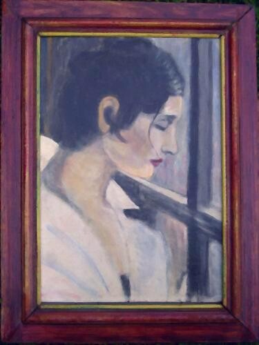 Pintura intitulada "femme à la fenêtre 1" por Florence Marion, Obras de arte originais, Acrílico
