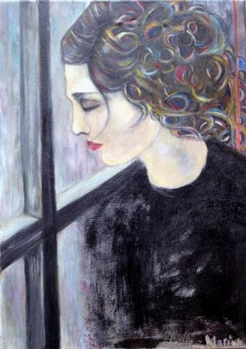 Painting titled "femme à la fenêtre 2" by Florence Marion, Original Artwork, Acrylic