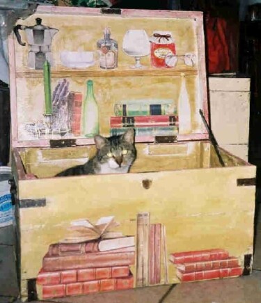 Peinture intitulée "Coffre "au chat"" par Florence Masson, Œuvre d'art originale