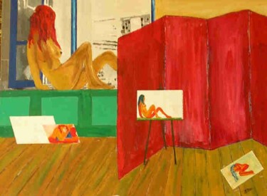 Peinture intitulée "paravent rouge 1" par Florence Masson, Œuvre d'art originale