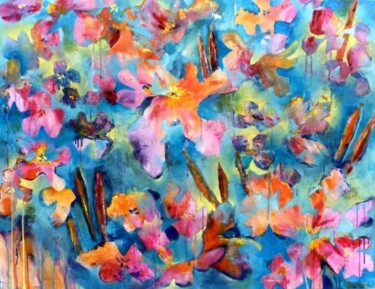 Peinture intitulée "Flower power" par Florence Oulhiou, Œuvre d'art originale, Acrylique Monté sur Châssis en bois