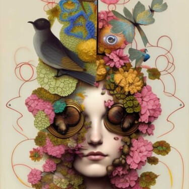 Digitale Kunst getiteld "The face of Spring(…" door Florence Oulhiou, Origineel Kunstwerk, AI gegenereerde afbeelding