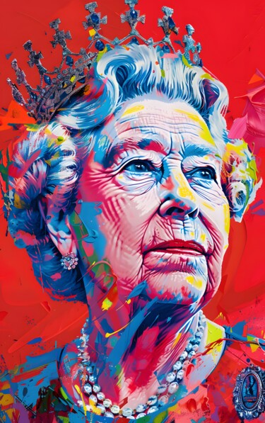 "Queen Elisabeth II…" başlıklı Dijital Sanat Florence Oulhiou tarafından, Orijinal sanat, AI tarafından oluşturulan görüntü