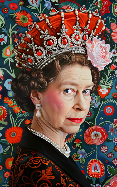 "Queen Elisabeth II…" başlıklı Dijital Sanat Florence Oulhiou tarafından, Orijinal sanat, AI tarafından oluşturulan görüntü