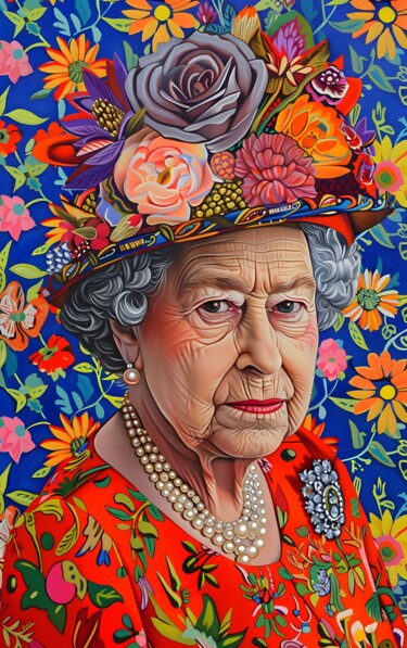 数字艺术 标题为“Queen Elisabeth II…” 由Florence Oulhiou, 原创艺术品, AI生成的图像