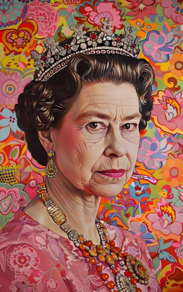 Arte digital titulada "Queen Elisabeth II…" por Florence Oulhiou, Obra de arte original, Imagen generada por IA