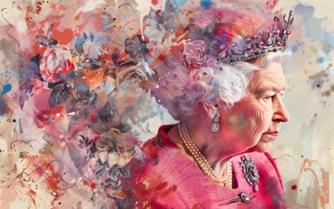Arte digitale intitolato "Queen Elisabeth II…" da Florence Oulhiou, Opera d'arte originale, Immagine generata dall'IA