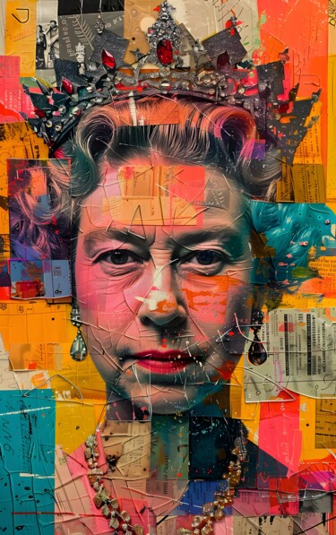 Digital Arts με τίτλο "Queen Elisabeth II…" από Florence Oulhiou, Αυθεντικά έργα τέχνης, Εικόνα που δημιουργήθηκε με AI