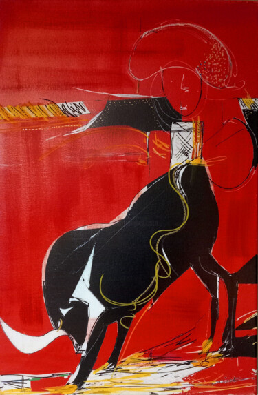 Schilderij getiteld "Taureau cinco" door Florence Poiret, Origineel Kunstwerk, Acryl
