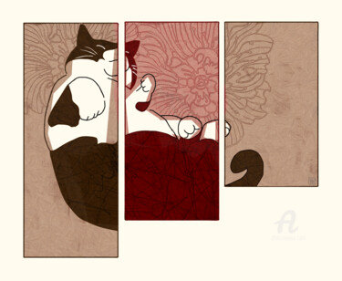 Digitale Kunst mit dem Titel "le chat bienheureux" von Florence Provost, Original-Kunstwerk, Digitale Malerei