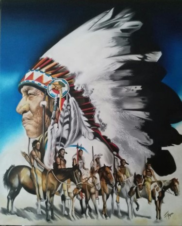 Peinture intitulée "Native Americans" par Florence Roger, Œuvre d'art originale