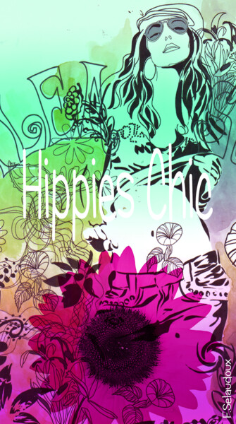 Digital Arts titled "Hippies Chic - Oeuv…" by Florence Selaudoux, Original Artwork, Digital Painting