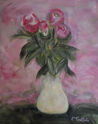 Painting titled "La  vie en roses" by Florence Trottoli, Original Artwork, Acrylic Mounted on Wood Stretcher frame