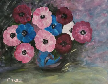 Painting titled "Anemone's symphony" by Florence Trottoli, Original Artwork, Acrylic Mounted on Wood Stretcher frame