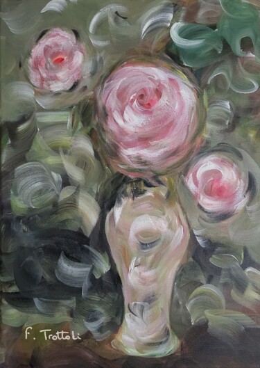 Painting titled "Trois roses" by Florence Trottoli, Original Artwork, Acrylic Mounted on Wood Stretcher frame