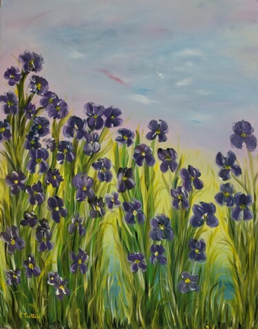 Painting titled "Iris bleus 2" by Florence Trottoli, Original Artwork, Acrylic