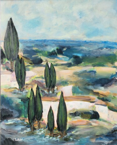 「Cyprès de Provence」というタイトルの絵画 Florence Trottoliによって, オリジナルのアートワーク, アクリル