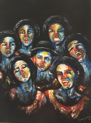 Картина под названием "Clowns" - Florence Yangui, Подлинное произведение искусства, Акрил