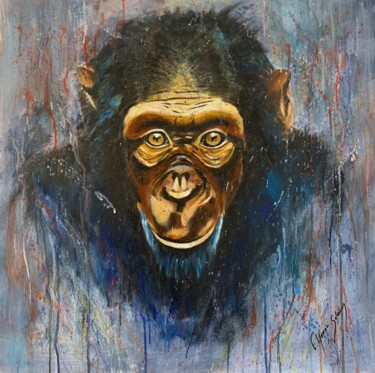 Pintura intitulada "Monkey" por Florence Yangui, Obras de arte originais, Óleo Montado em Armação em madeira