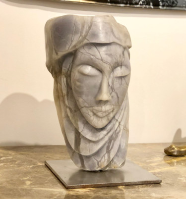 Sculpture titled "Femme Touareg Bleue" by Florence   Duet, Original Artwork, Stone