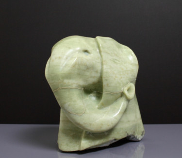 Escultura titulada "ELEPHANTEAU VERT JA…" por Florence   Duet, Obra de arte original, Piedra