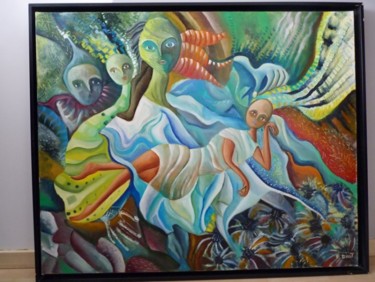 Painting titled "Hallucinations - pe…" by Florence Diot, Original Artwork, Oil Mounted on Wood Stretcher frame