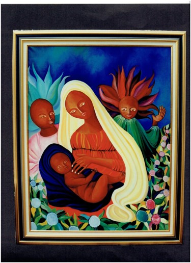 Schilderij getiteld "Vierge et l 'enfant" door Florence Diot, Origineel Kunstwerk, Olie