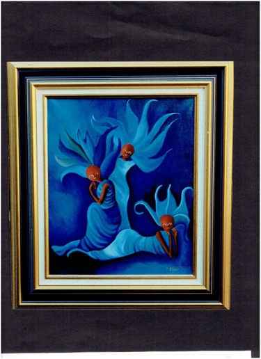 Painting titled "veillee lunaire" by Florence Diot, Original Artwork, Oil