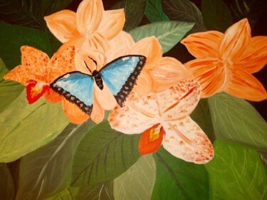 Peinture intitulée "Orchidée 4" par Florence Féraud-Aiglin, Œuvre d'art originale, Acrylique Monté sur Châssis en bois