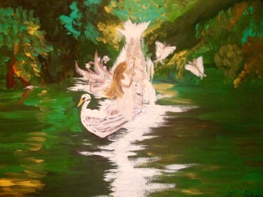 Картина под названием "La fée du lac" - Florence Féraud-Aiglin, Подлинное произведение искусства, Акрил Установлен на Деревя…