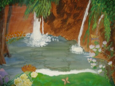 Painting titled "Les chutes d'eau" by Florence Féraud-Aiglin, Original Artwork, Acrylic Mounted on Wood Stretcher frame